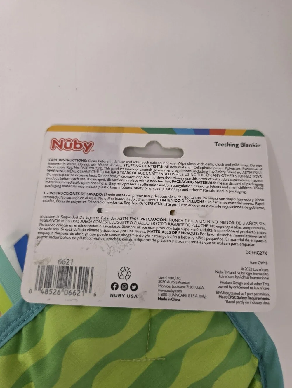 Nuby Teething Baby Blankie and Teether Toy, Unisex Baby Accessories, Frog Design